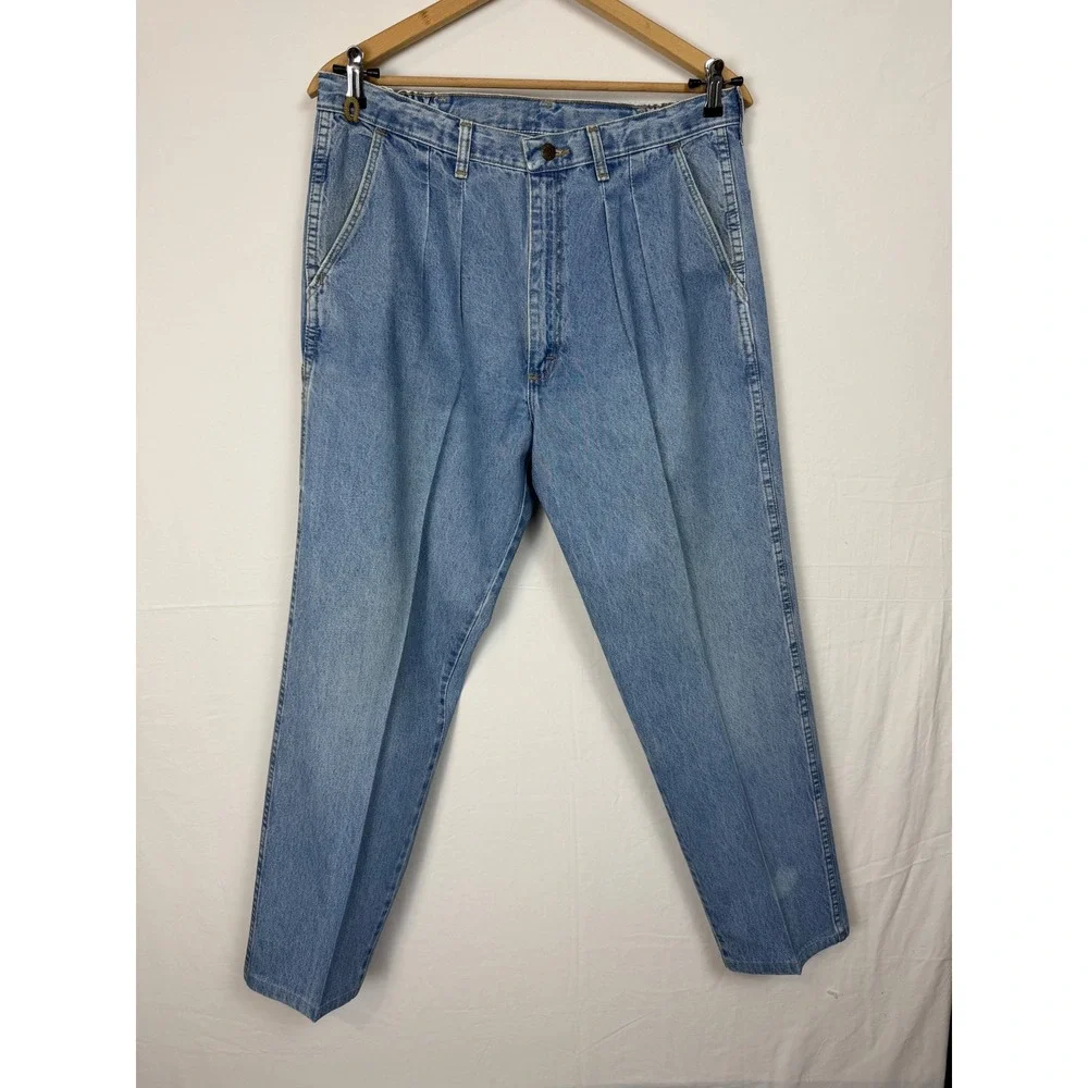 Wrangler Rugged Wear Jeans Mens 36x32 Blue Pleated Carpenter Light Wash USA